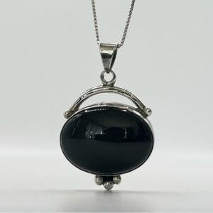 Vintage Navajo Sterling Silver HC Henry Calladitto Black Onyx Pendant 925 Native